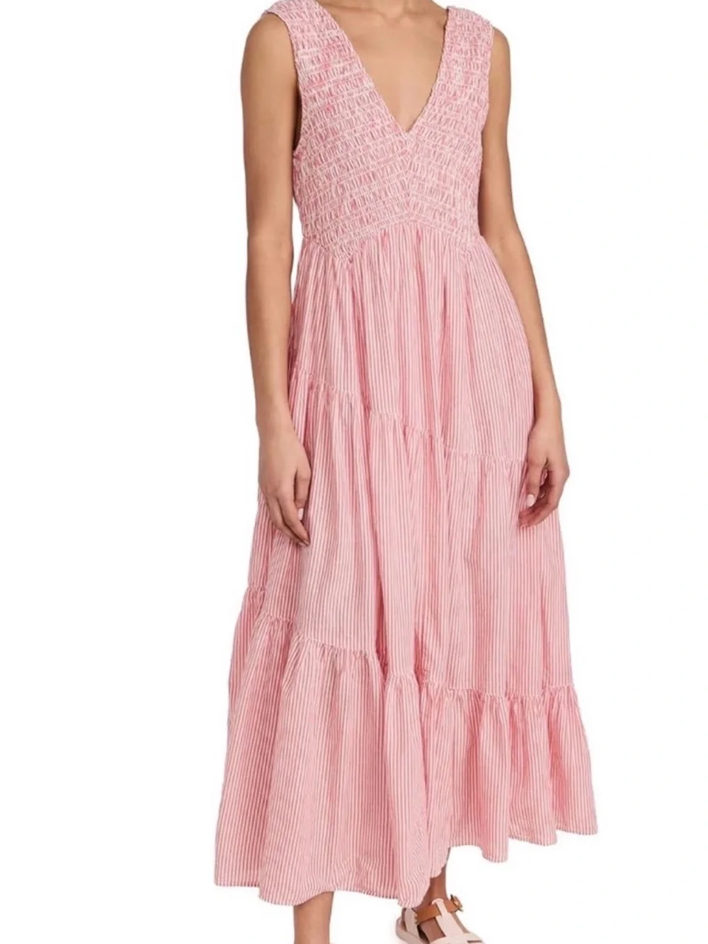 Free People Striped Smocked V-Neck Maxi Dress